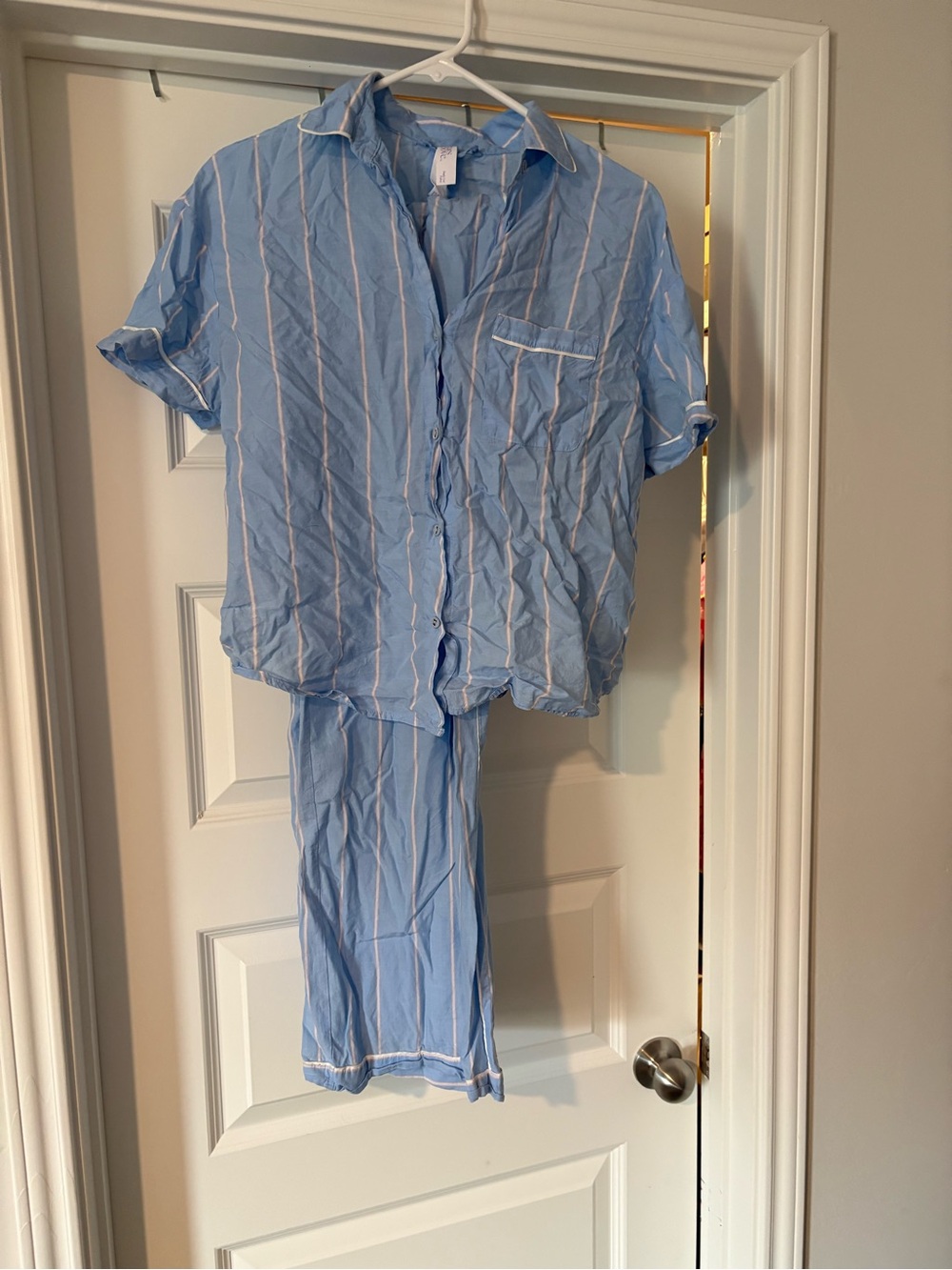 stars above Light Blue and White Striped Short-Sleeve Pajama Set